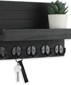 Lwenki Key Holder for Wall. Decorative Key and Mail Holder with Shelf Has Large Hooks for Bags. Coats. Umbrella  Paulownia Wood Key Hanger with Mounting Hardware (9.8W x 6.7H x 4.2D)