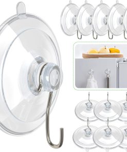 Hangerspace Suction Cup Hooks. 1.77 Inches Clear PVC Suction Cups with Metal Hooks Removable Small Suction Cups for Shower Bathroom Kitchen Wall Window Glass Door 12 Pack