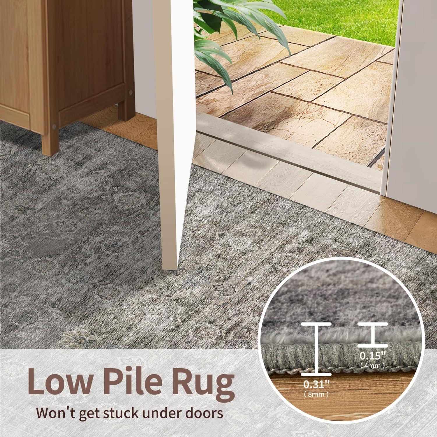 Rugxara Area Rugs 5x7 for Living Room Bedroom. Grey Washable Rug. Vintage Retro Boho Rug. Non Slip & Low Pile Faux Wool Thin Carpet for Indoor Dining Room. Dorm and Kids Room(Taupe/Grey 5x7ft) - Image 5