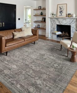 Rugxara Area Rugs 5x7 for Living Room Bedroom. Grey Washable Rug. Vintage Retro Boho Rug. Non Slip & Low Pile Faux Wool Thin Carpet for Indoor Dining Room. Dorm and Kids Room(Taupe/Grey 5x7ft)