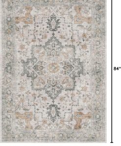 Alternative view of GENIMO 5X7 Area Rugs for Living Room. Machine Washable Non Slip Vintage Rugs. Low Pile Lightweight Chenille Print Rug for Bedroom. Dining Room. Home Office. Light Taupe Brown